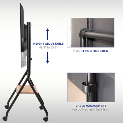 Mobile Heavy-Duty Height Adjustable Studio TV Cart for large screens that can be used in the home and office.