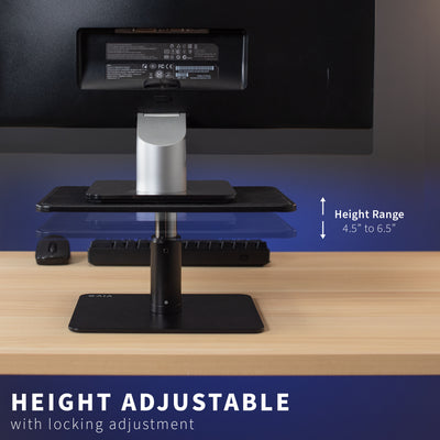 Sturdy desk mount riser for laptop or monitor that provides ergonomic viewing and reduces strain.