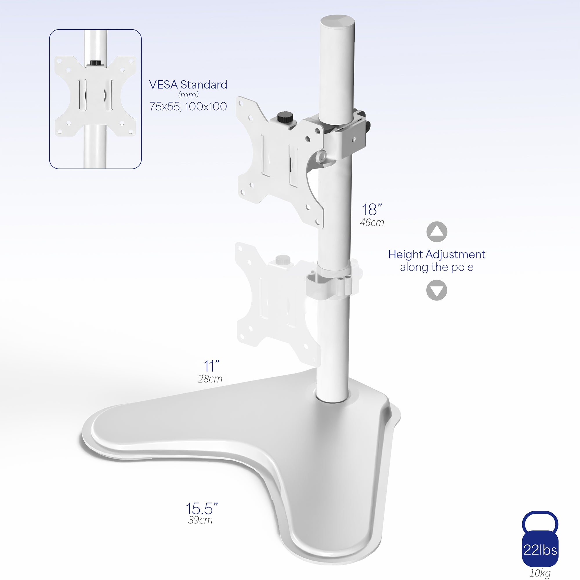 A height-adjustable monitor stands for better viewing.