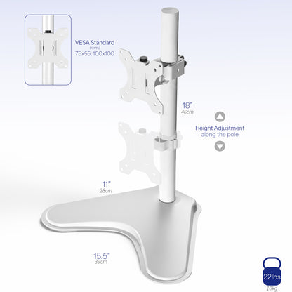 A height-adjustable monitor stands for better viewing.