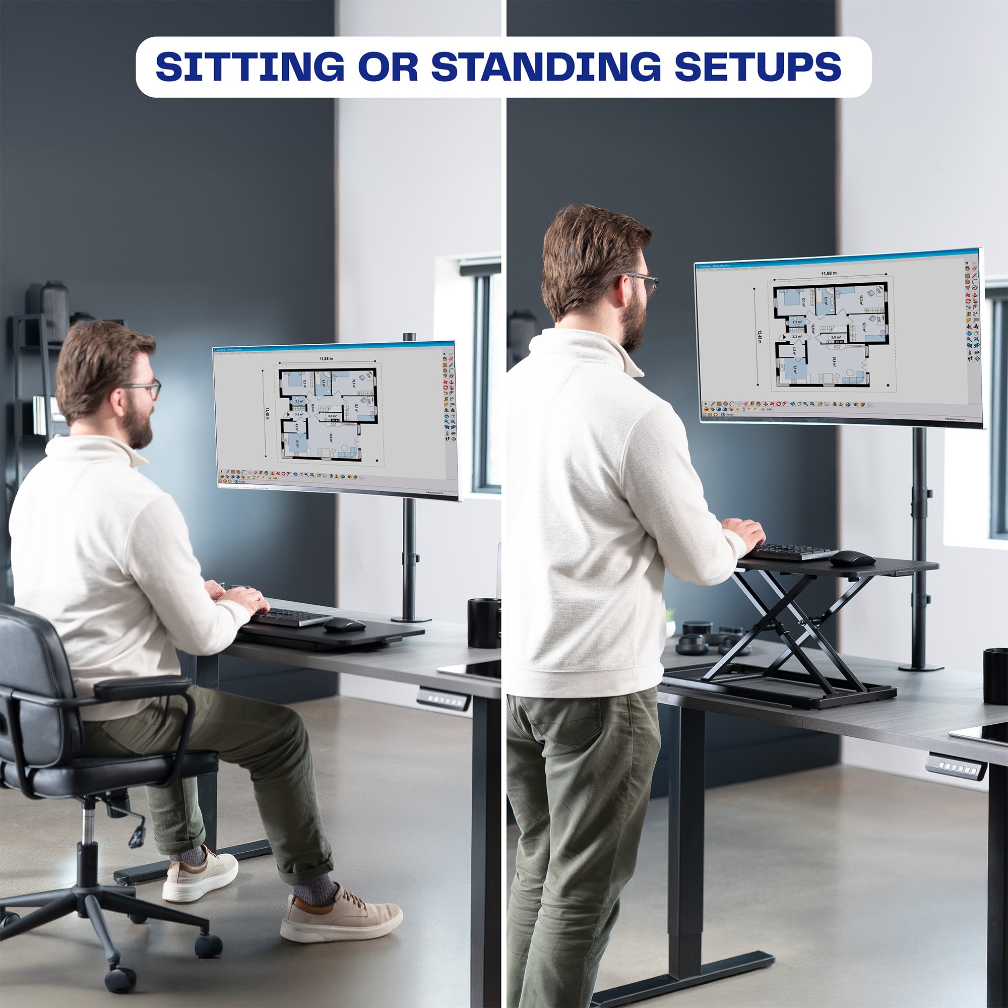 Extra tall sturdy adjustable single monitor ergonomic desk mount for office workstation.