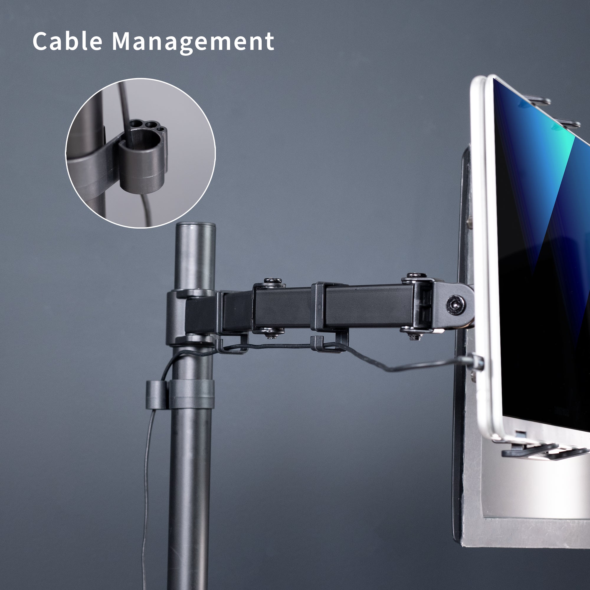 Articulating height adjustable tablet holder desk mount.