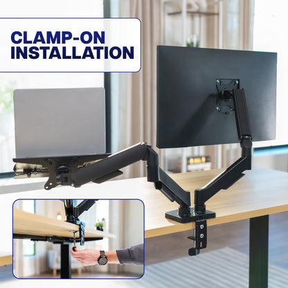 Mechanical Arm Single Monitor and Laptop Desk Mount - Up to 32" Screens, 15.6" Laptops