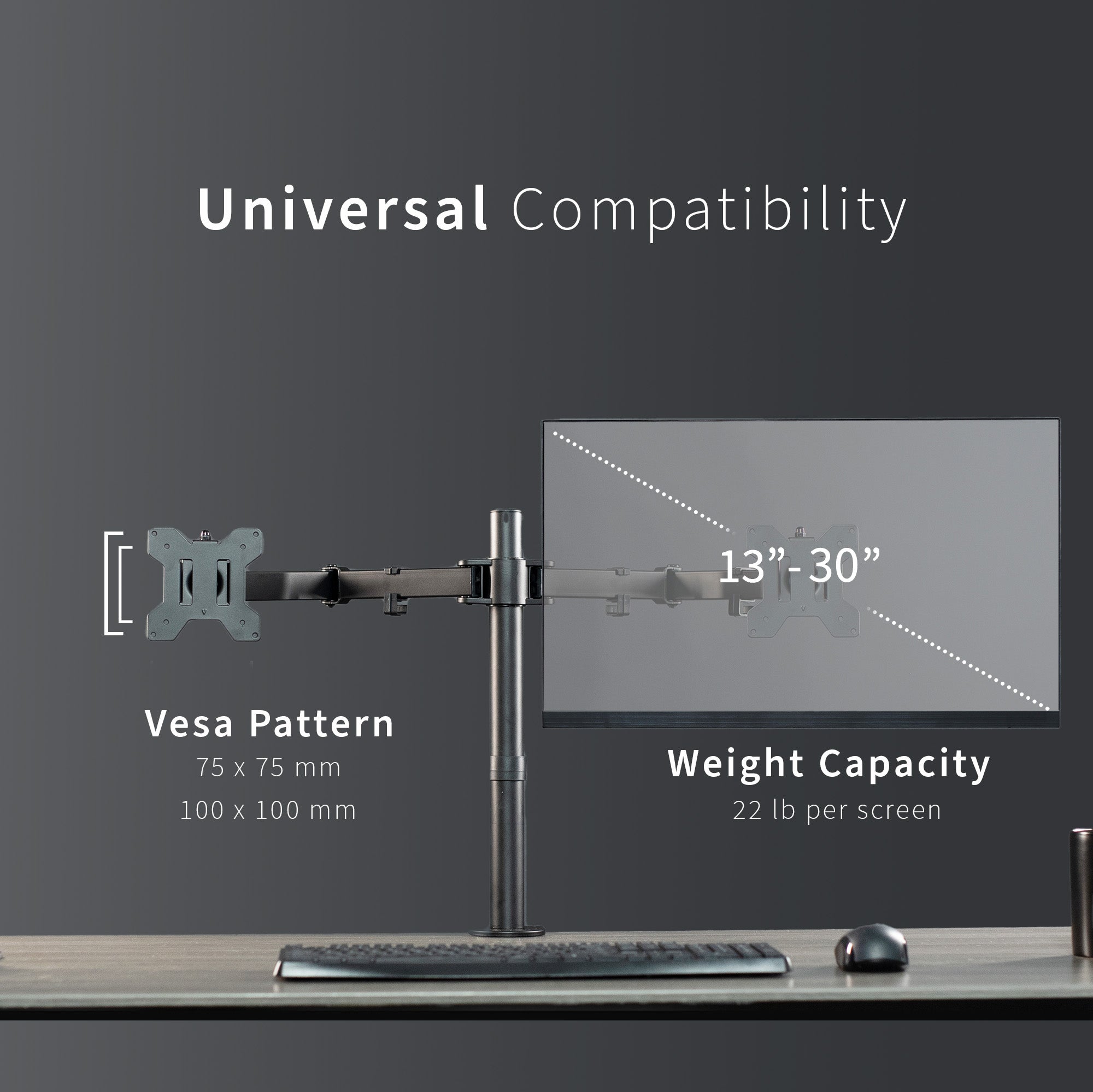 Sturdy adjustable dual monitor ergonomic desk mount for office workstation.