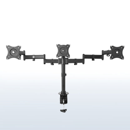 Sturdy height adjustable triple monitor desk mount.