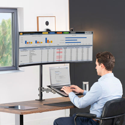 Single Ultrawide Monitor and Laptop Extra Tall Desk Mount with Universal VESA Compatibility