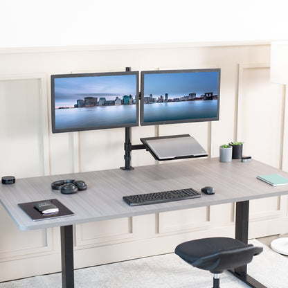 Dual Monitor Extra Tall Desk Mount and Laptop Holder with Universal VESA Compatibility