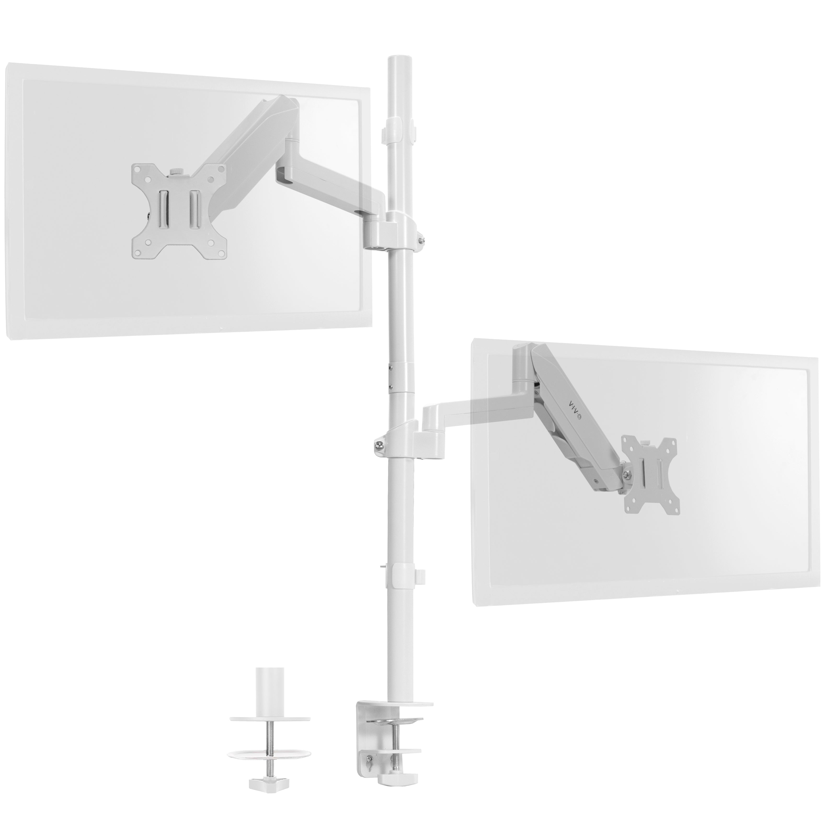 Sturdy pneumatic arm dual monitor extra tall desk mount.