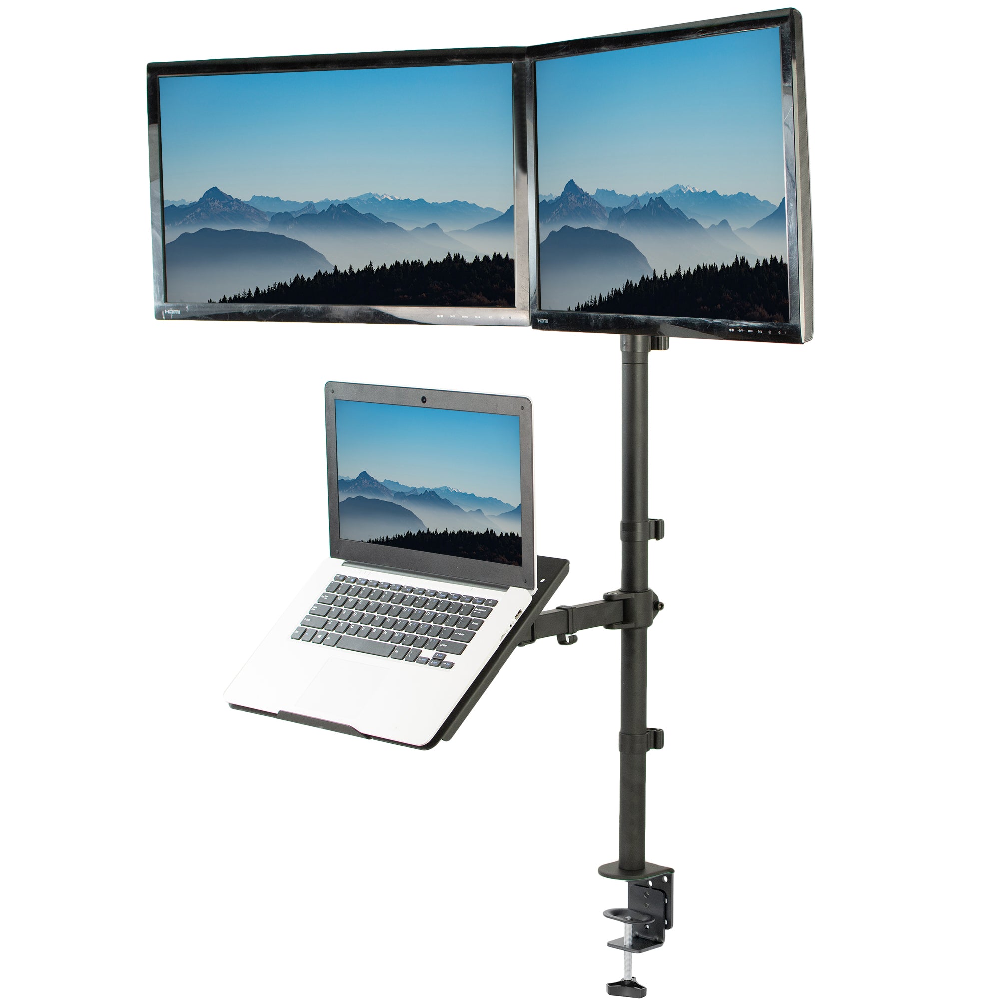 Dual Monitor Extra Tall Desk Mount and Laptop Holder with Universal VESA Compatibility