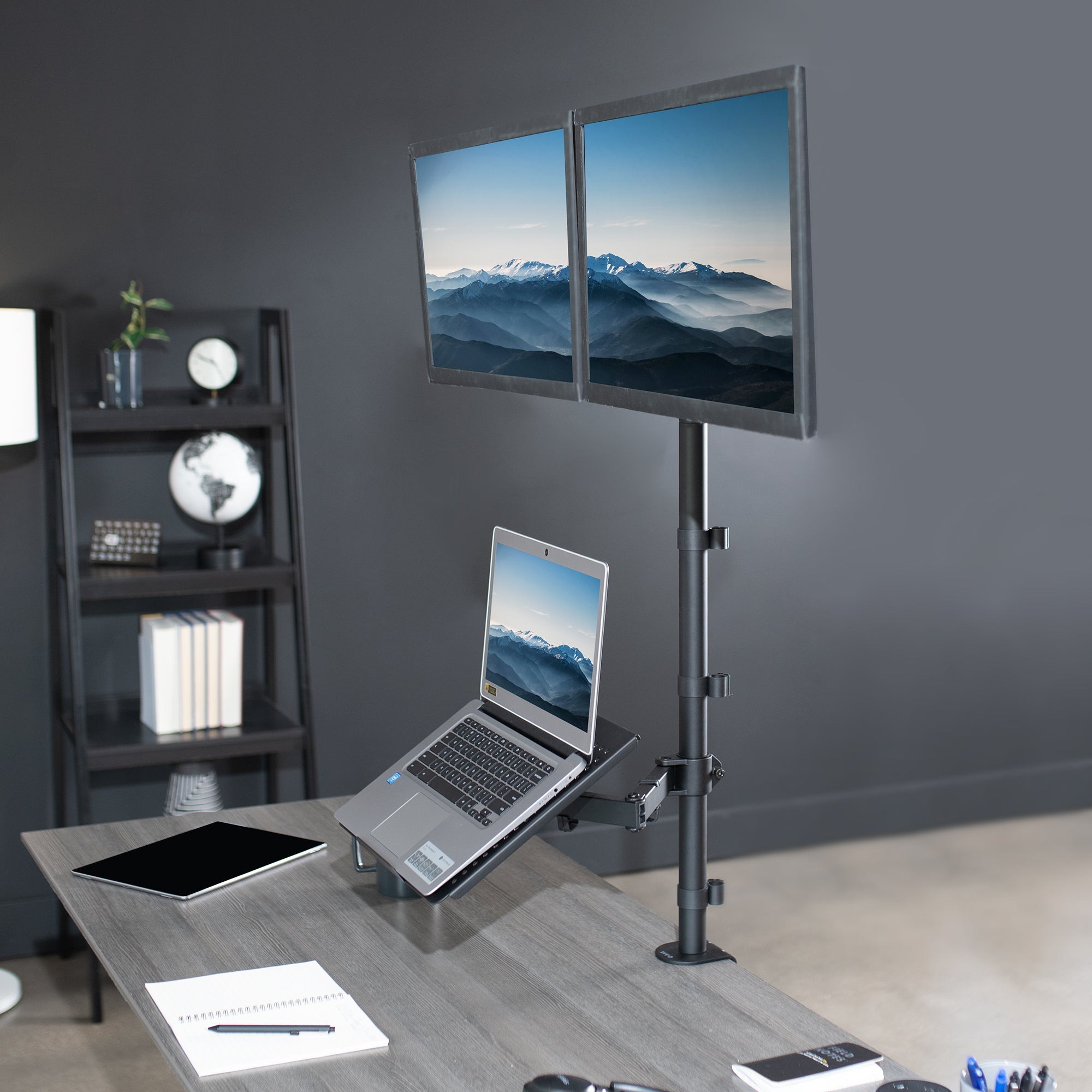 Dual Monitor Extra Tall Desk Mount and Laptop Holder with Universal VESA Compatibility