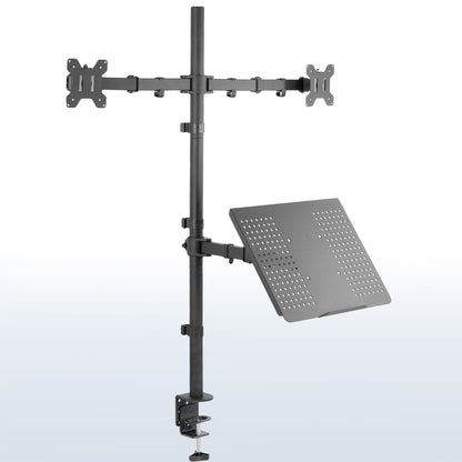 Dual Monitor Extra Tall Desk Mount and Laptop Holder with Universal VESA Compatibility