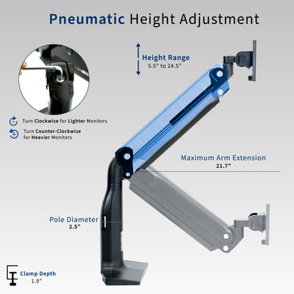 Ergonomic pneumatic arm with mounted ultrawide monitor.