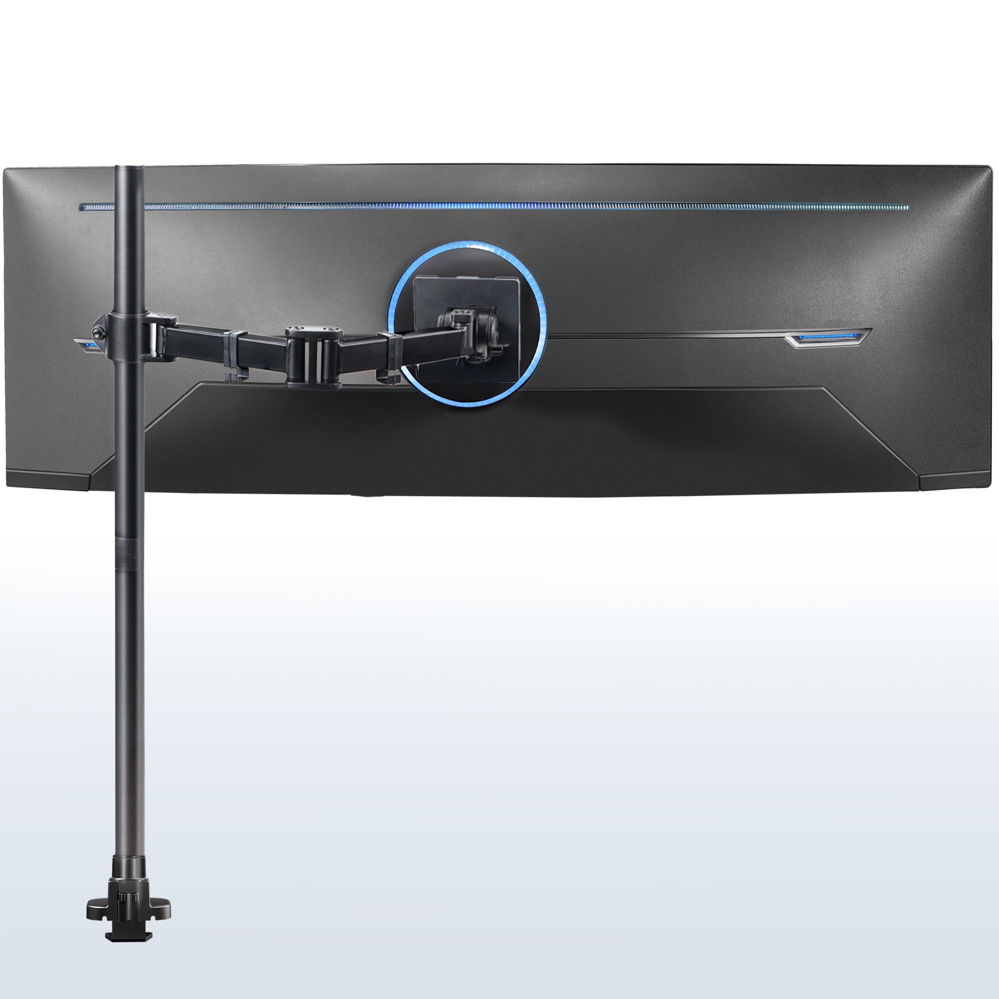 Extra tall single monitor ultrawide desk mount with extending arm: Features height adjustment, tilt, swivel, rotation, and built-in cable management.