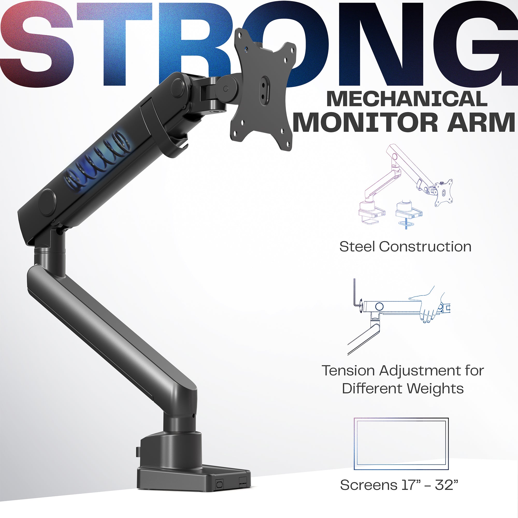 Pneumatic Arm Single Monitor Desk Mount  