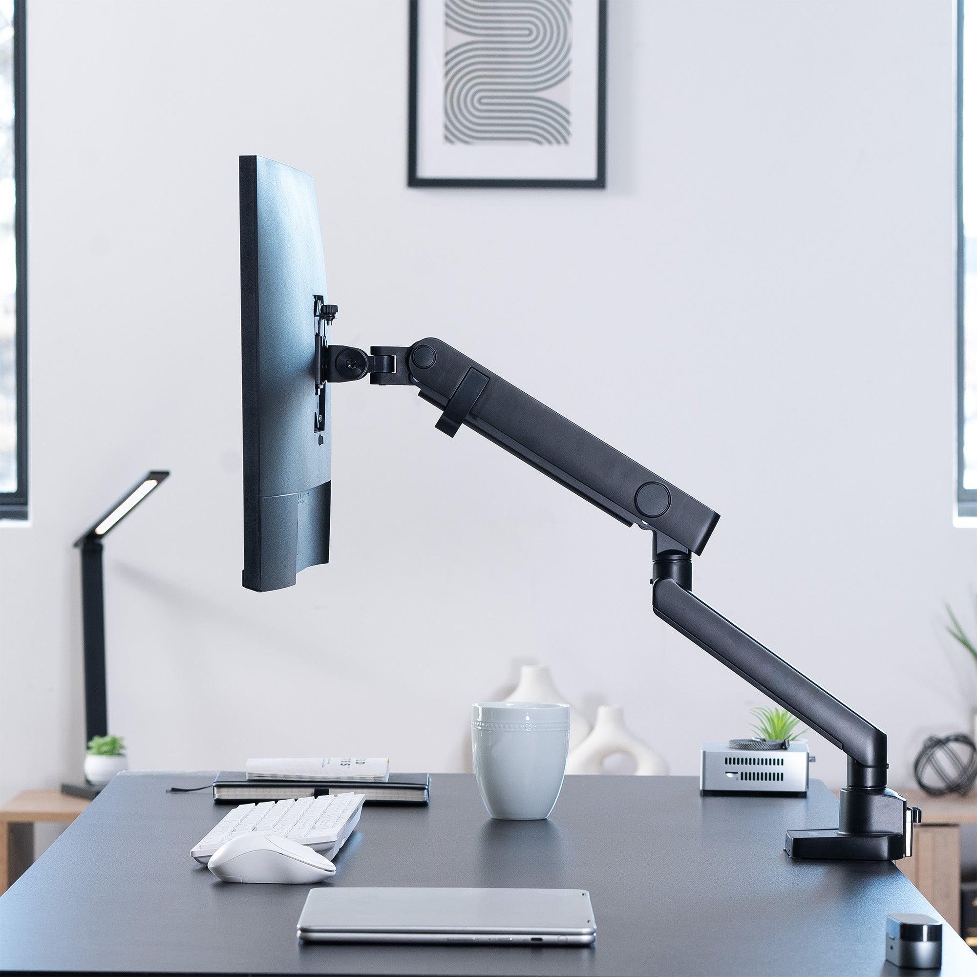 Pneumatic Arm Single Monitor Desk Mount  