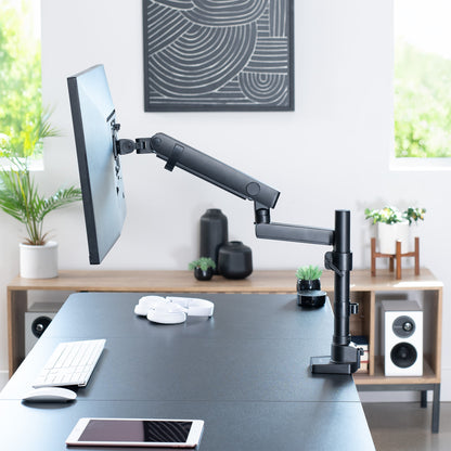 Pneumatic Arm Single Monitor Desk Mount with USB