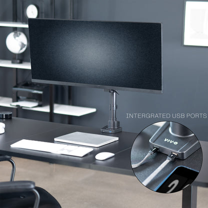 Pneumatic Arm Single Monitor Desk Mount with USB