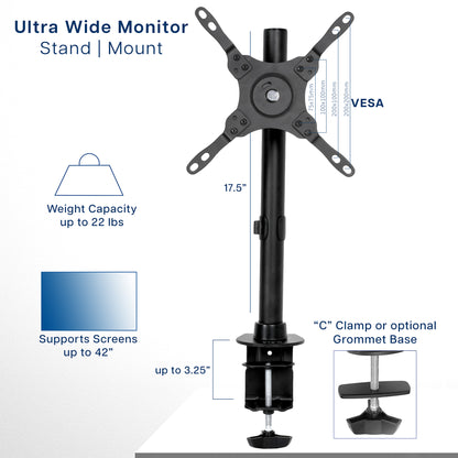 Dimensions for Sturdy Height Adjustable Single Monitor Desk Mount