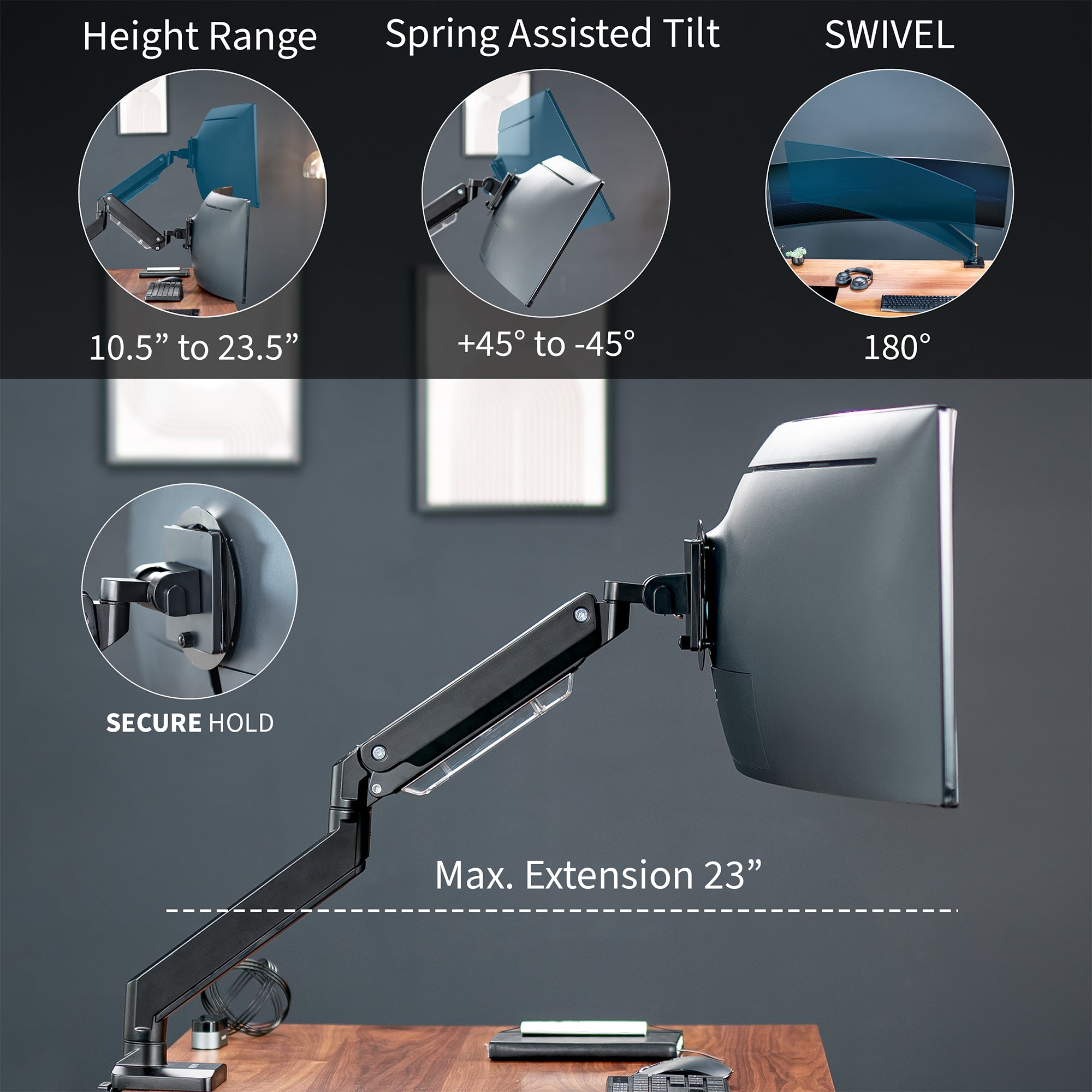 VIVO Premium Aluminum Heavy Duty Monitor Arm with 3.0 USB Ports and Articulation