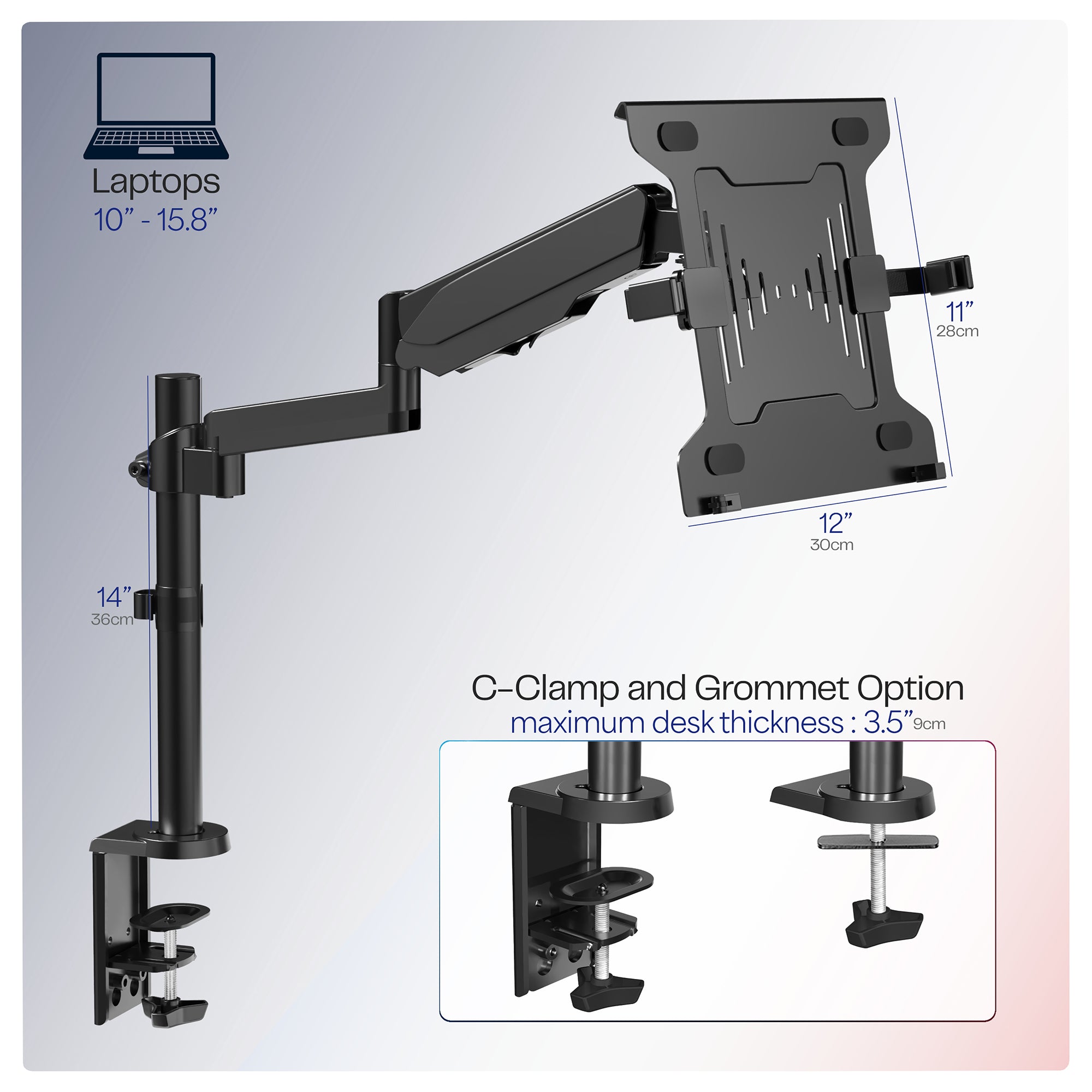 Pneumatic Arm Single Laptop Desk Mount