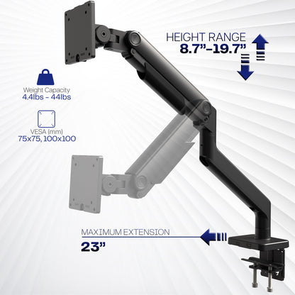 A single ultrawide computer monitor mount measurements and specifications.