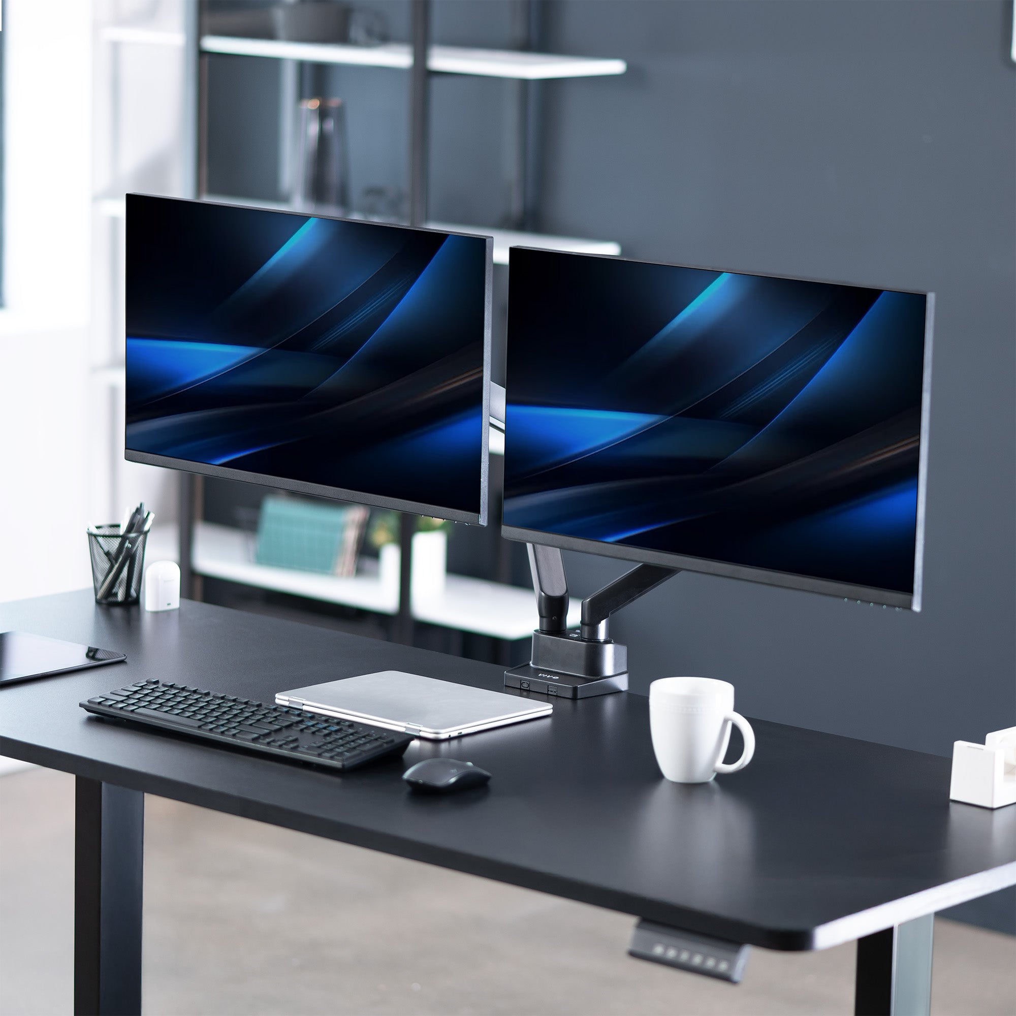 Pneumatic Arm Dual Monitor Desk Mount