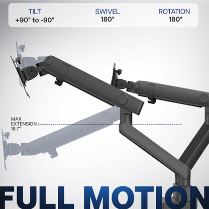 Pneumatic Arm Dual Monitor Desk Mount