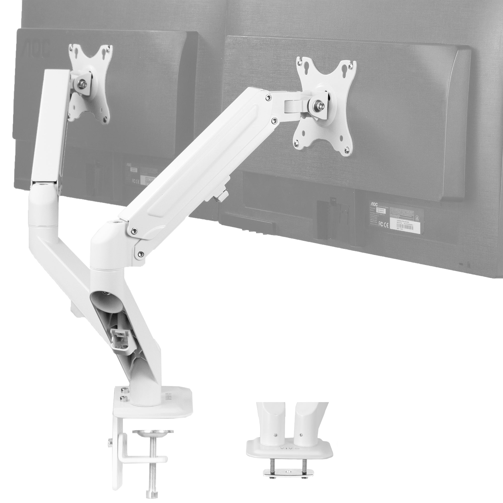 Heavy Duty Pneumatic Arm White Dual Monitor Desk Mount