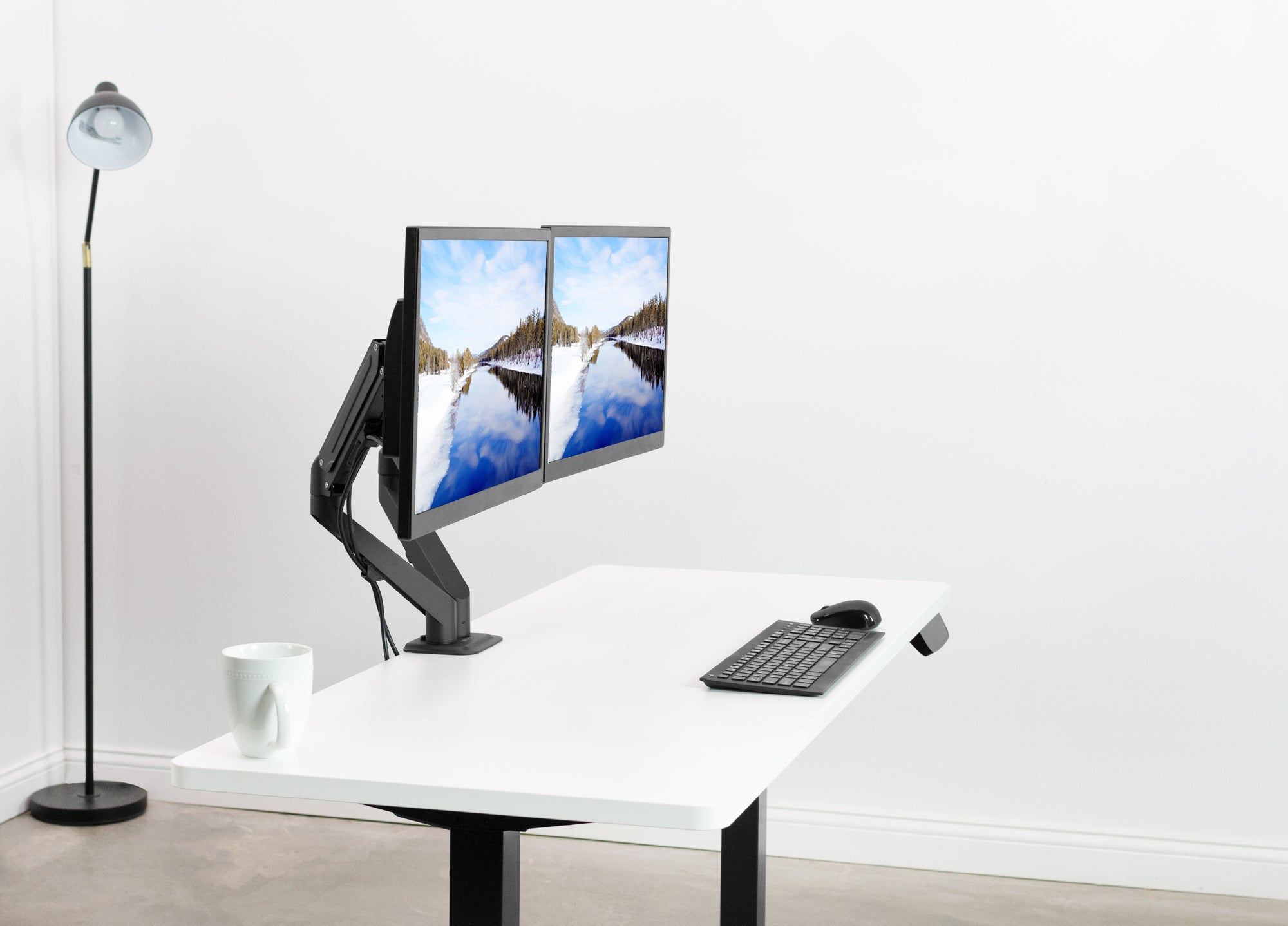 Pneumatic Arm Dual Monitor Desk Mount 