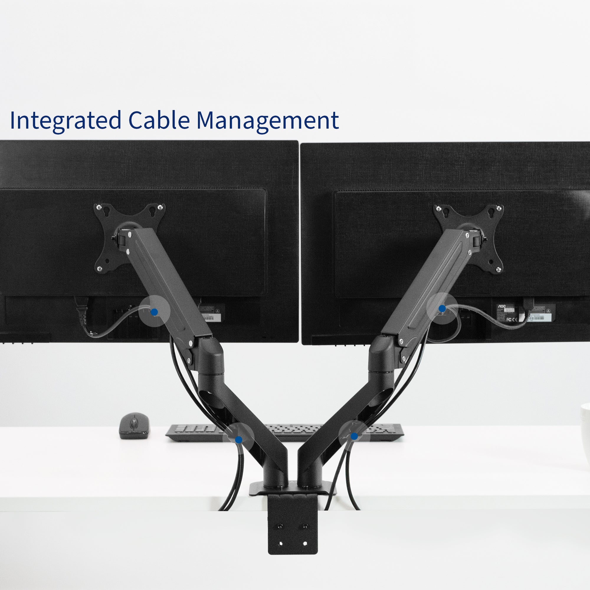 Height Adjustable Pneumatic Arm Dual Monitor Desk Mount with Cable Management