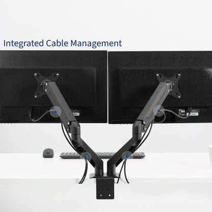 Height Adjustable Pneumatic Arm Dual Monitor Desk Mount with Cable Management