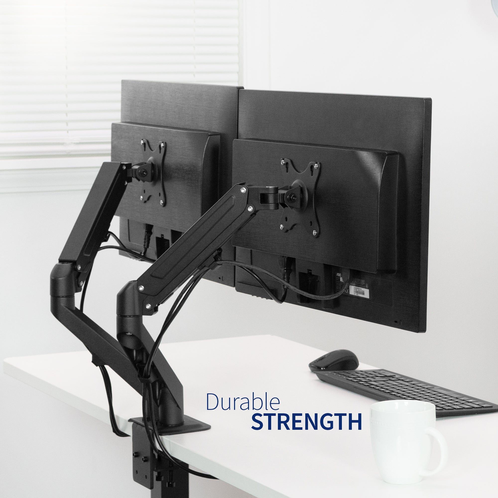 Pneumatic Arm Dual Monitor Desk Mount with Cable Management