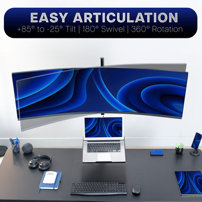 Ultrawide Monitor and Laptop Extra Tall Vertical Desk Mount - Up to 49" Screens, 17" Laptops