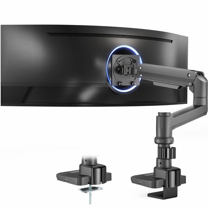 Pneumatic Arm Single Ultrawide Monitor Desk Mount - Up to 57" Screens