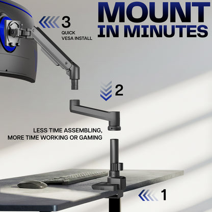 Pneumatic Arm Single Ultrawide Monitor Desk Mount - Up to 57" Screens
