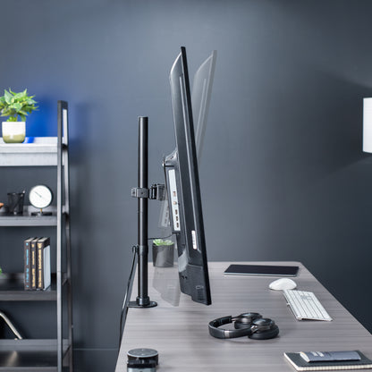 Sturdy wide screen TV desk mount with height adjustment and articulation.