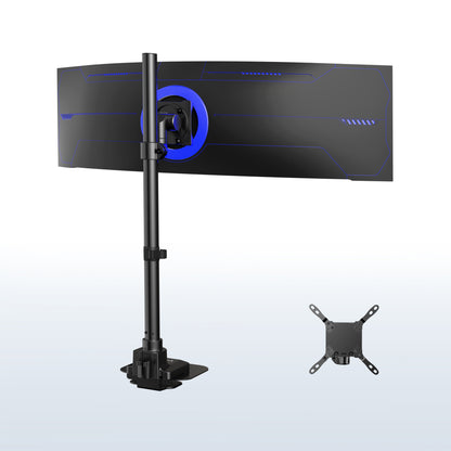 Monitor stand with a curved monitor on a white background
