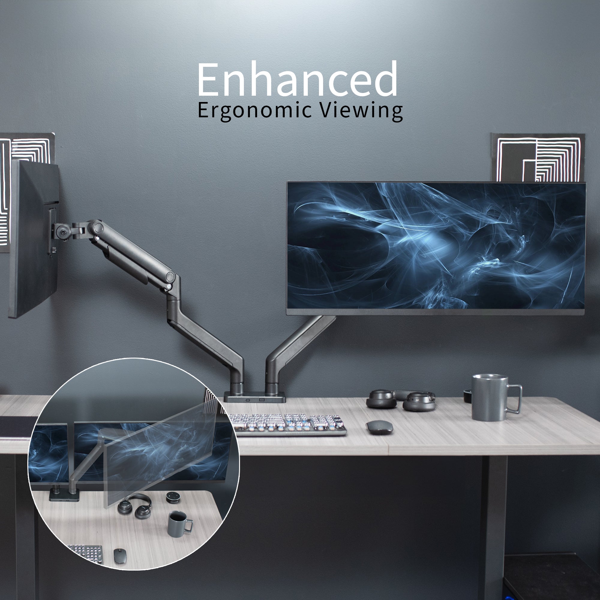 Mechanical Arm Height Adjustable Dual Ultrawide Monitor Desk Mount with Enhanced Ergonomic Viewing