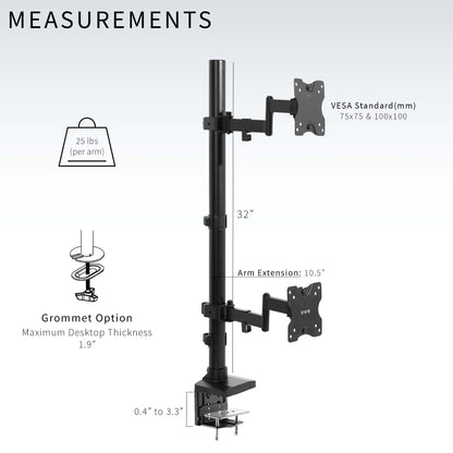 Dual Ultrawide Vertical Monitor Desk Mount with Arms