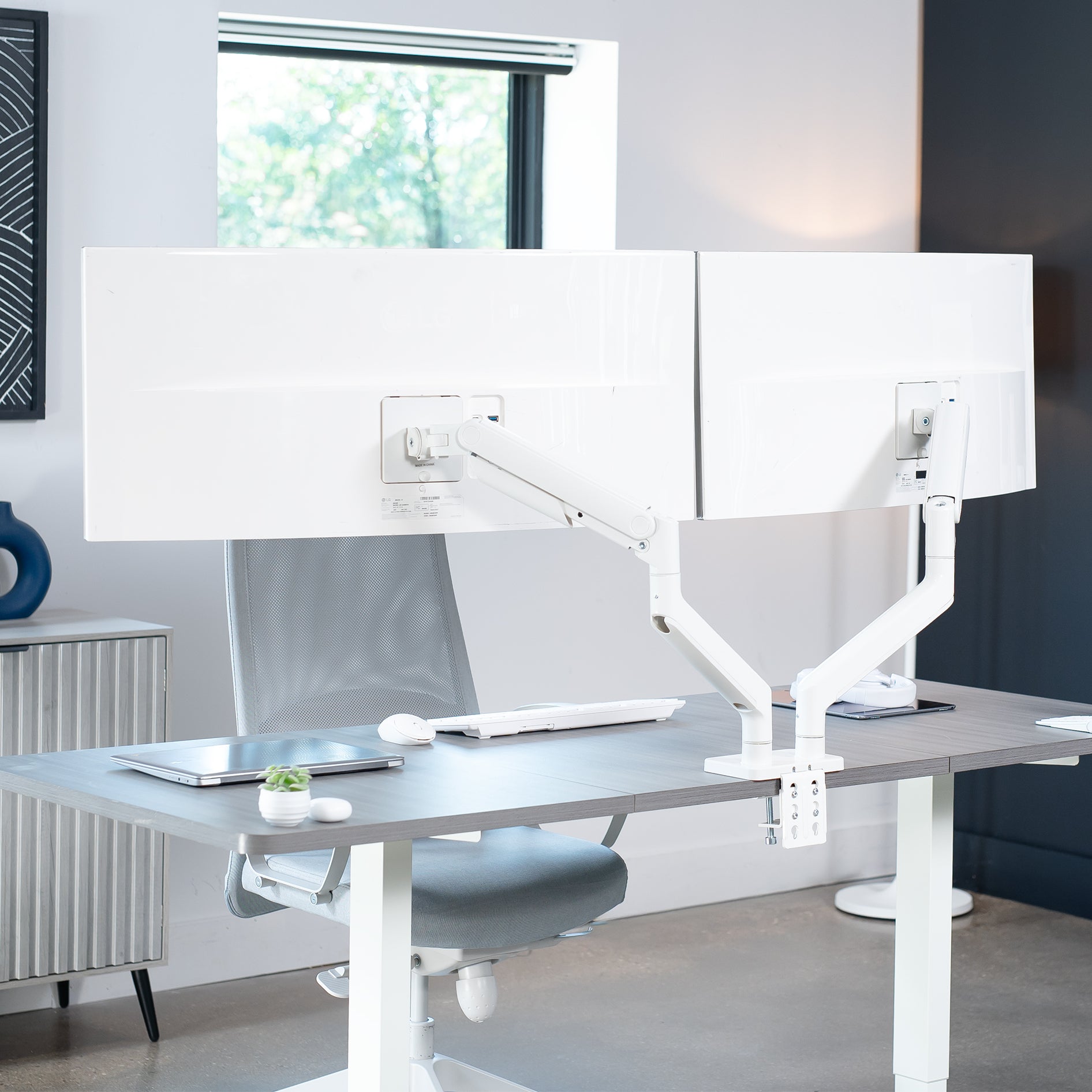 Pneumatic Arm Dual Ultrawide Monitor Desk Mount - Up to 45" Screens