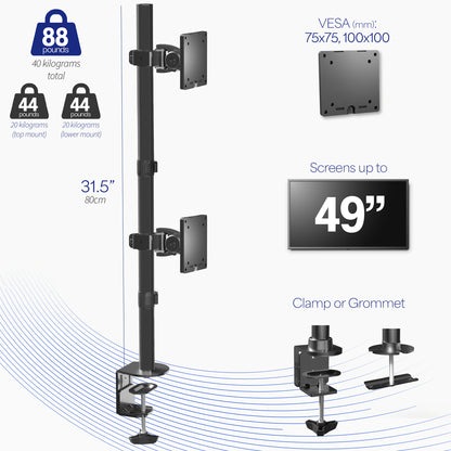 Dual Ultrawide Vertical Monitor Desk Mount - Up to 49" Screens