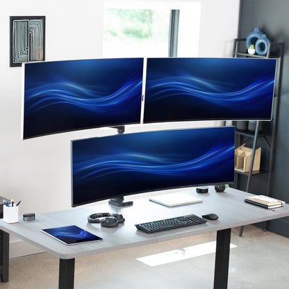 Pneumatic Arm Triple Ultrawide Monitor Extra Tall Desk Mount - Up to 49" Screens