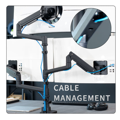 Pneumatic Arm Triple Ultrawide Monitor Extra Tall Desk Mount - Up to 49" Screens