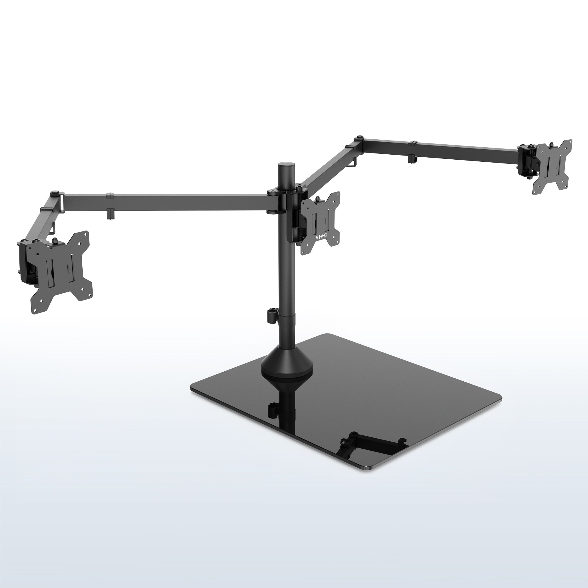 Triple Monitor Desk Stand - 13” to 32" Screens on a white and blue gradient background