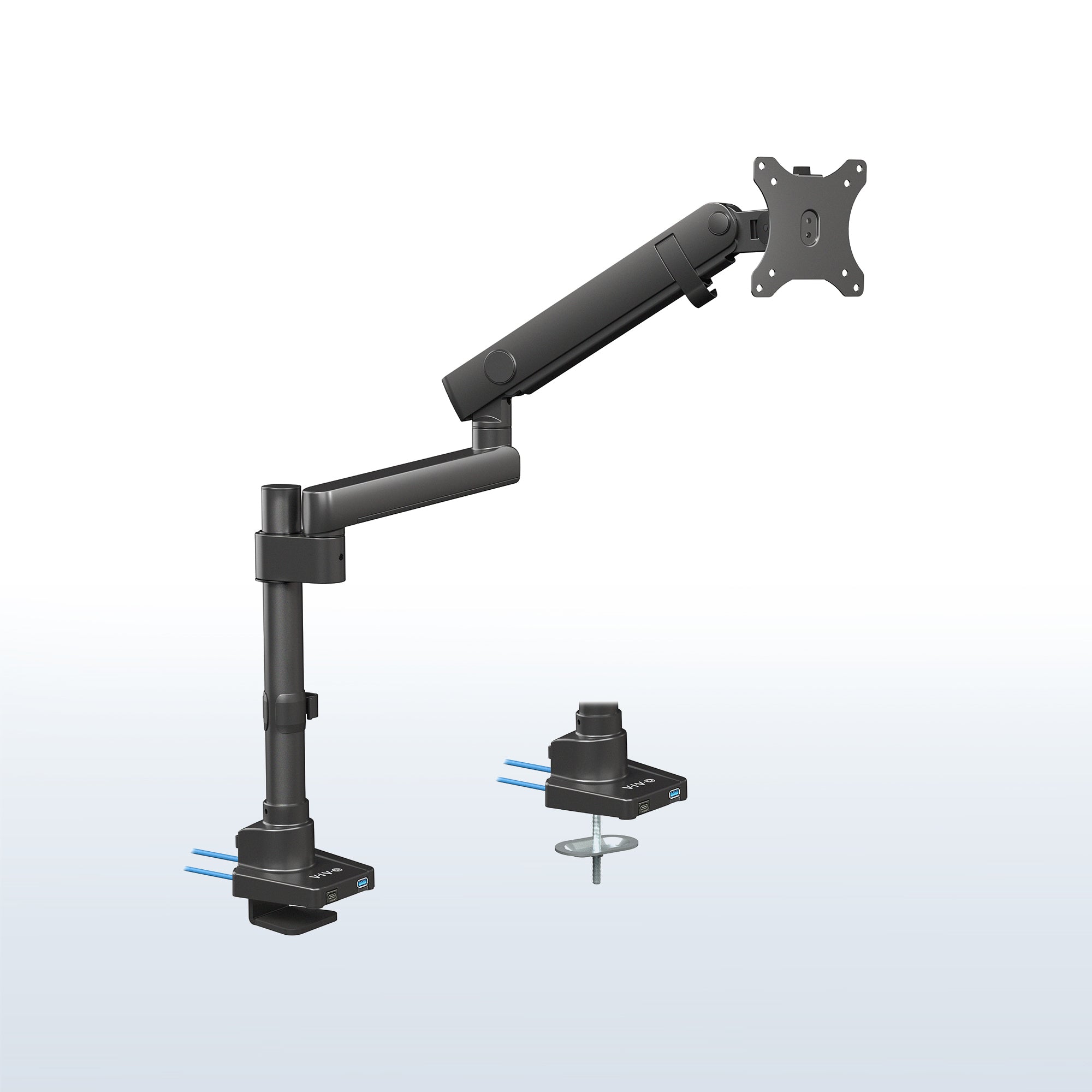 Pneumatic Arm Single Monitor Desk Mount with USB