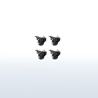 Four black locking caster wheels.