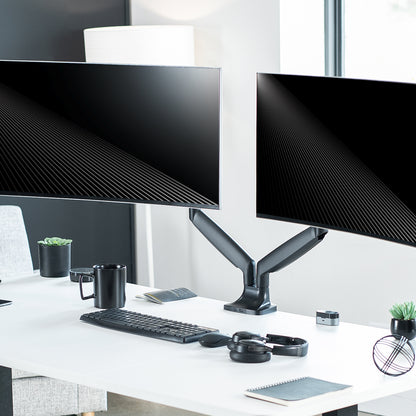 VIVO Premium Aluminum Heavy Duty Dual Monitor Mount holds two 17” to 40” monitors weighing 2.2 lbs to 24 lbs each, including ultra-wide screens.