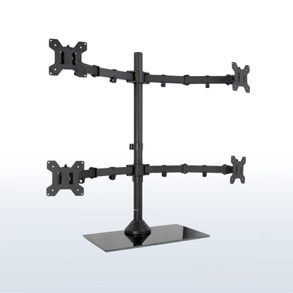 Sturdy height adjustable quad monitor desk stand.