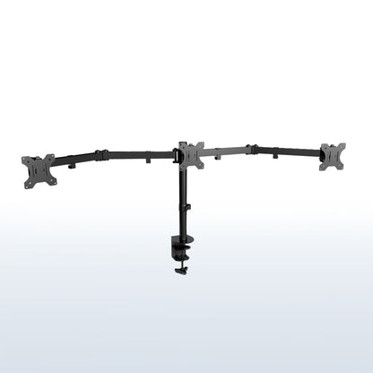 Sturdy height adjustable triple monitor desk mount.