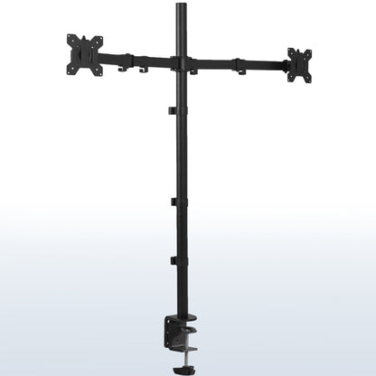 Extra tall adjustable dual monitor ergonomic desk mount for office workstation.